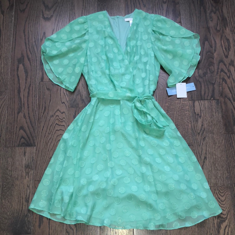 NWT Belted Faux Wrap Fit and Flair Dress